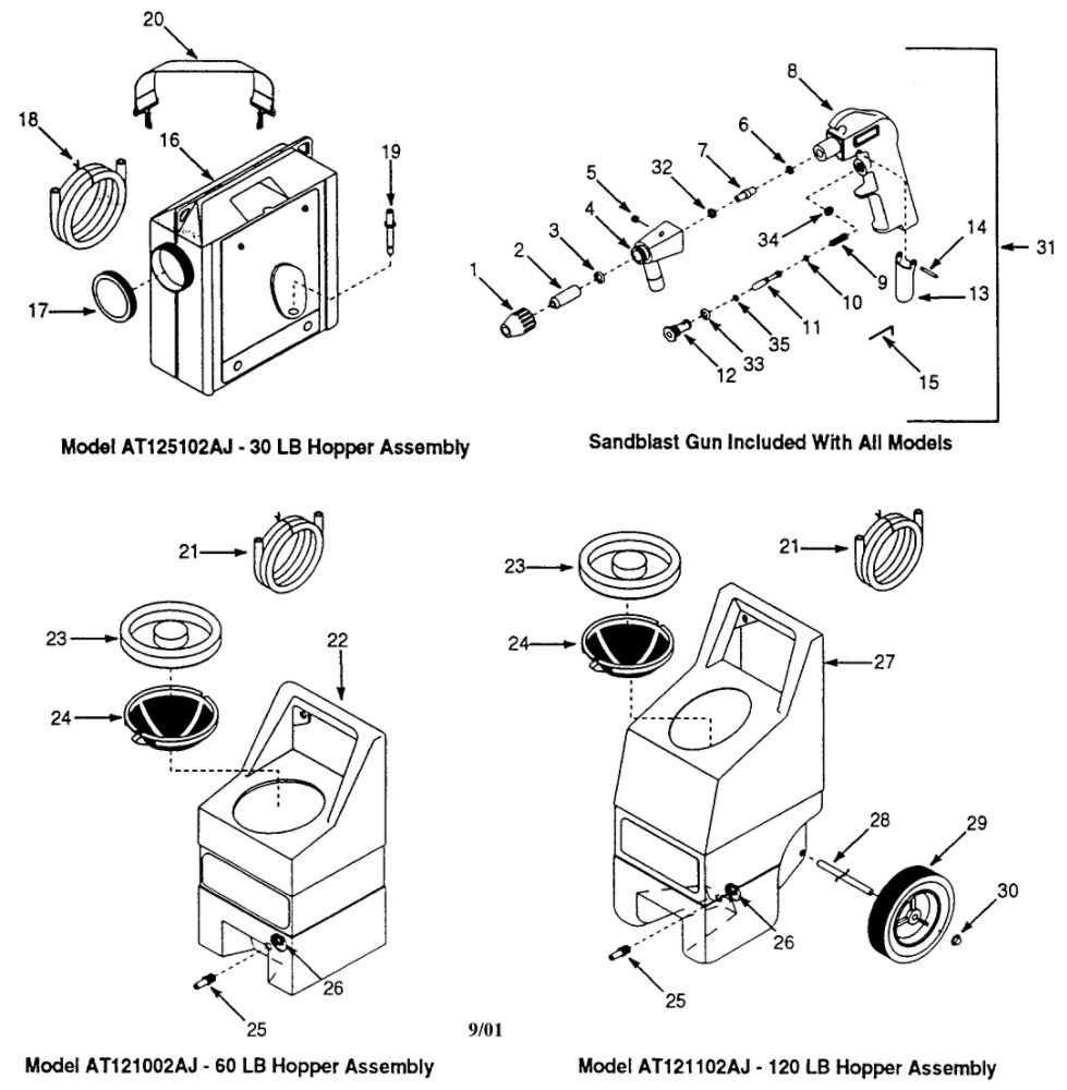 Sandblasting Kit Diagram and Parts List for AT121102AJ  Campbell Hausfeld Compressor